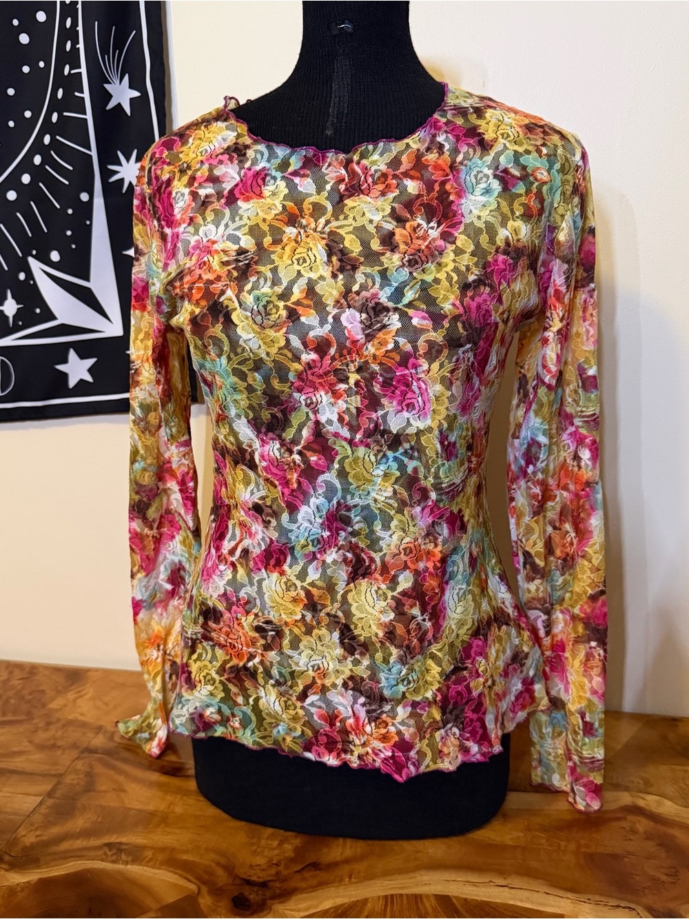 Vintage M Floral Mesh Top Hanky Panky Y2K Romantic Fairy Core Layering